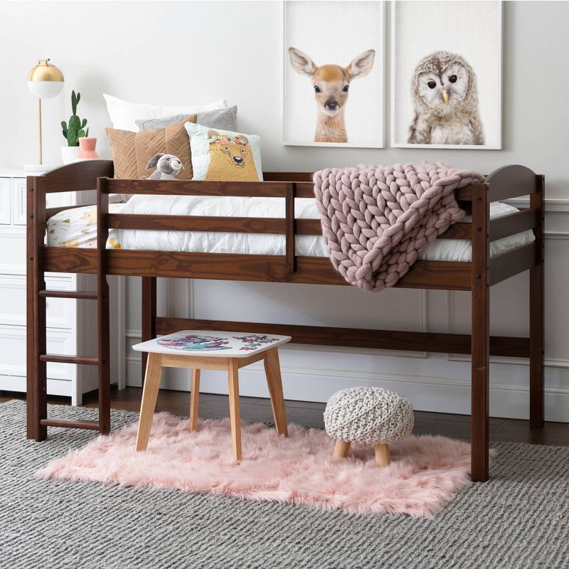 Twin Solid Wood Low Loft Bed Walnut - Saracina Home
