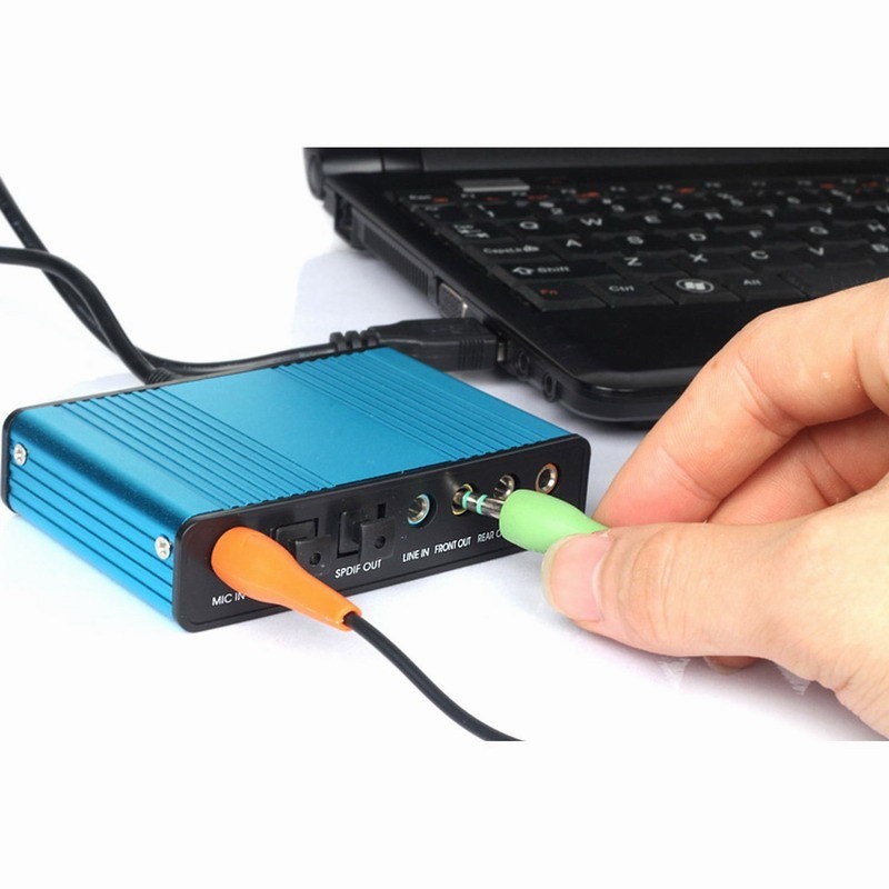 Blue 6 Channel External Sound Card 5.1 Surround Sound USB 2.0 External Optical S/PDIF Audio Sound Card Adapter for PC Laptop