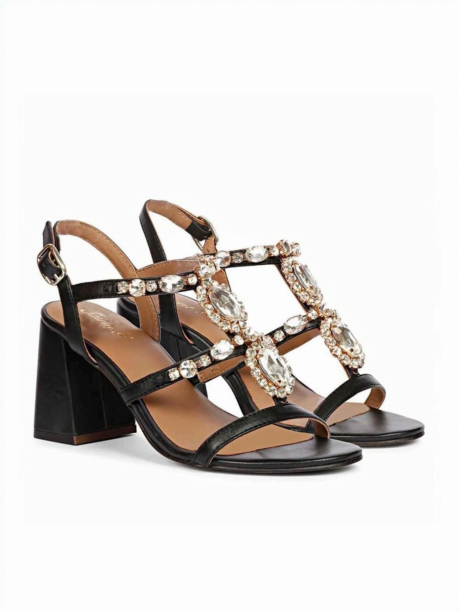 Saint G Women's Adorned Black Ankle Strap Sandals