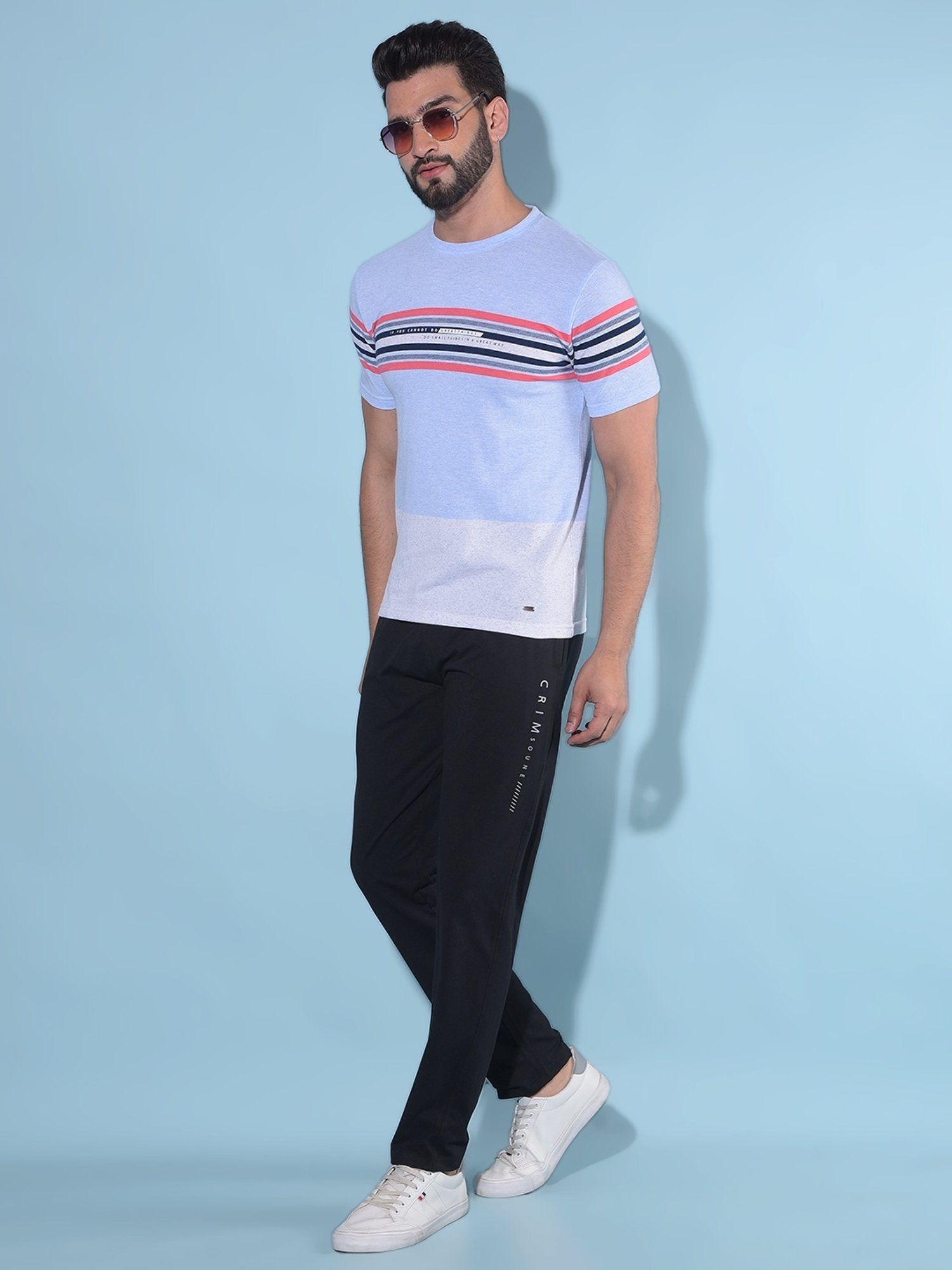 Crimsoune Club Blue  Slim Fit Striped T-Shirt