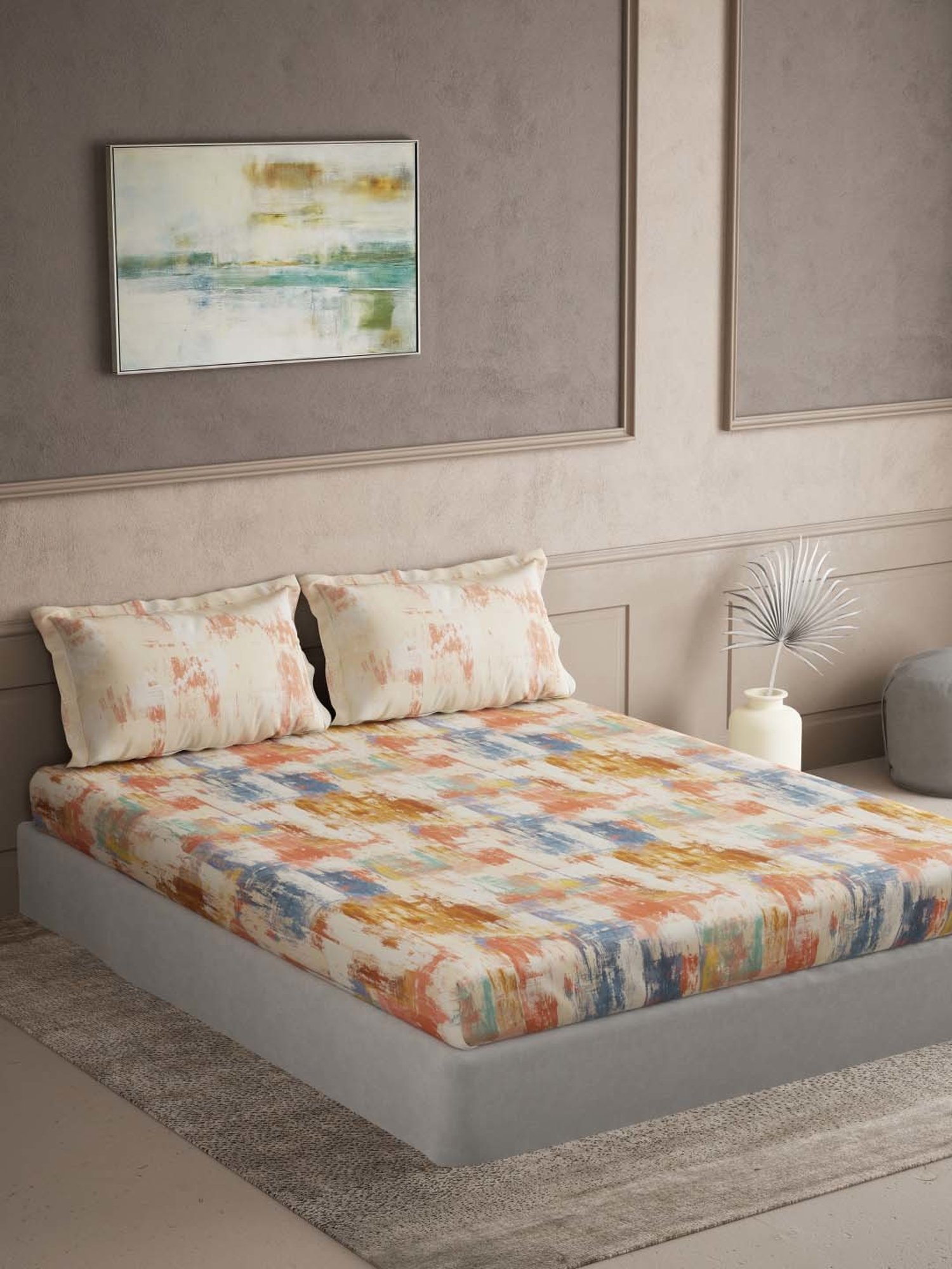 Ddecor Live beautiful The Elemental Orange 144 TC Cotton Queen Bedsheet with 2 Pillow Covers