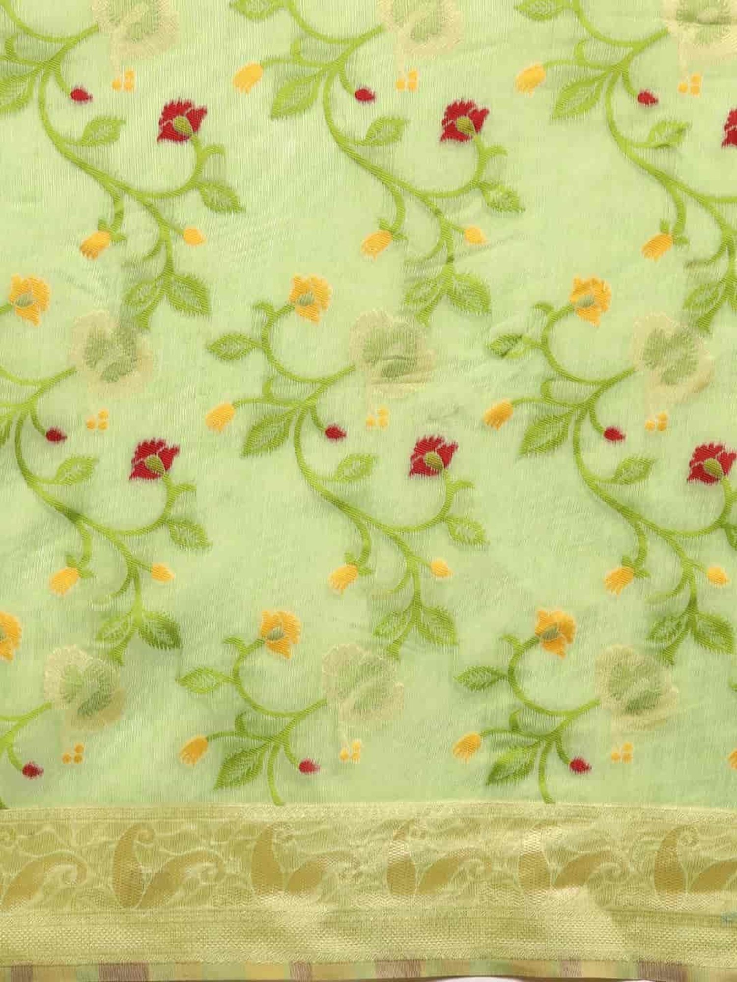 Silk Land Green Cotton Woven Saree With Unstitched Blouse