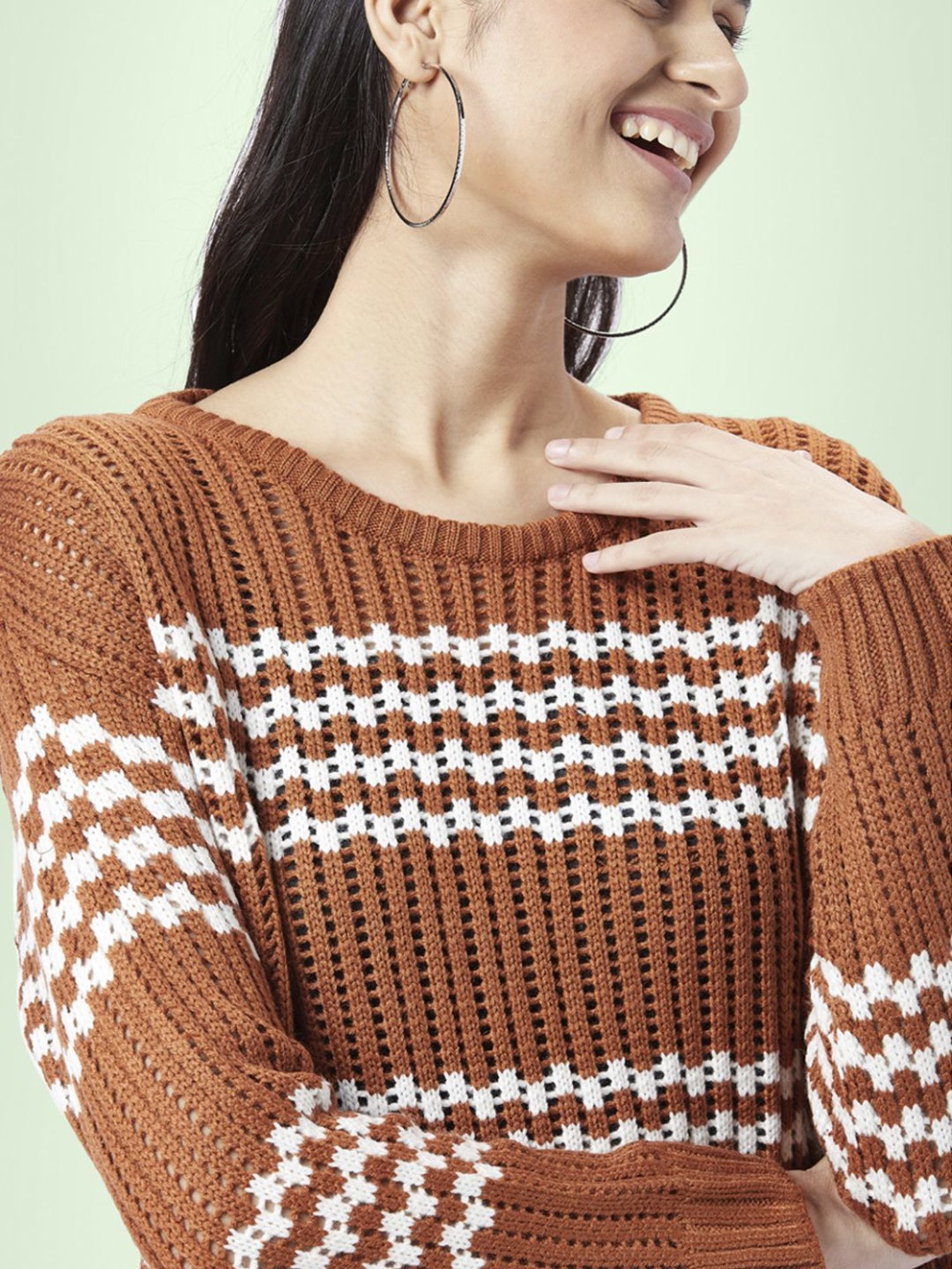 Honey by Pantaloons Brown Jacquard Pattern Sweater