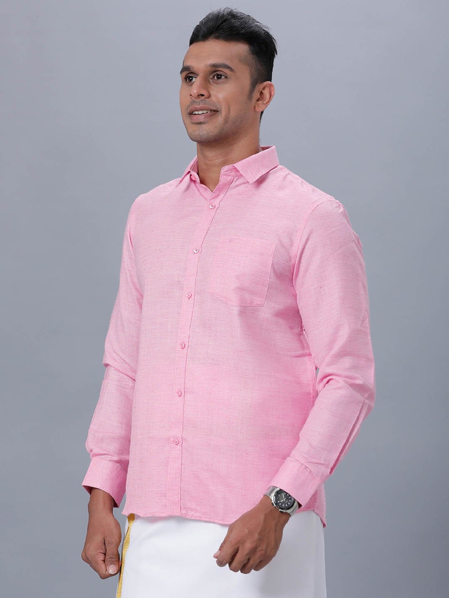 Ramraj Pink Cotton Regular Fit Shirt
