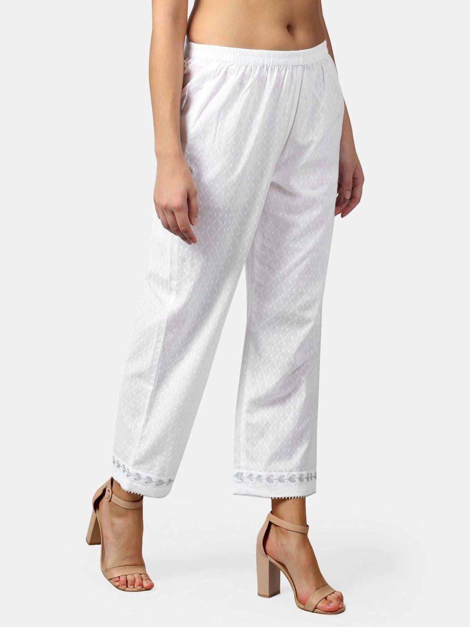 DART STUDIO White Cotton Embroidered Palazzos