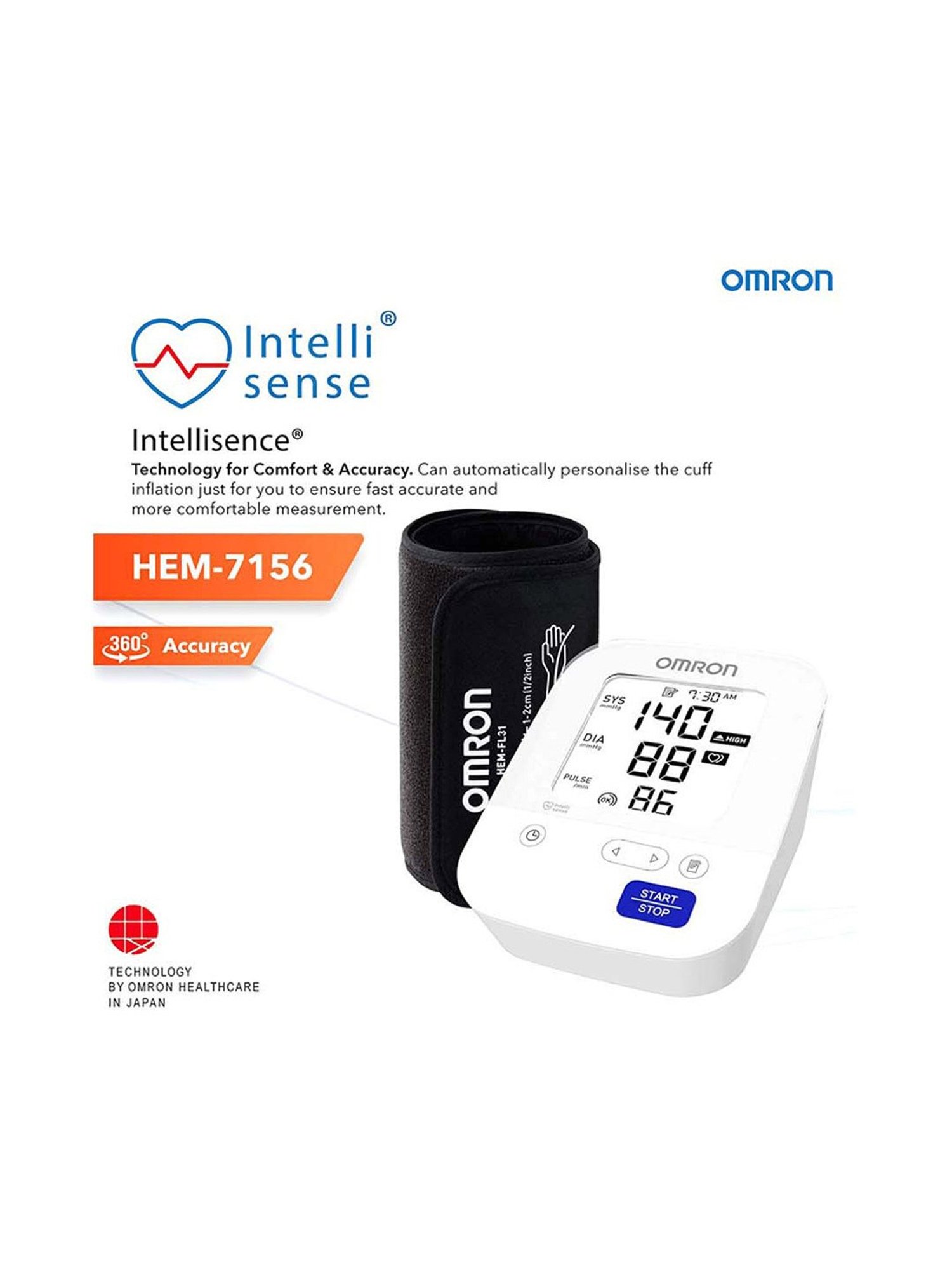 Omron HEM-7156 Digital Blood Pressure Monitor with 360 Degree Accuracy Wrap (White)