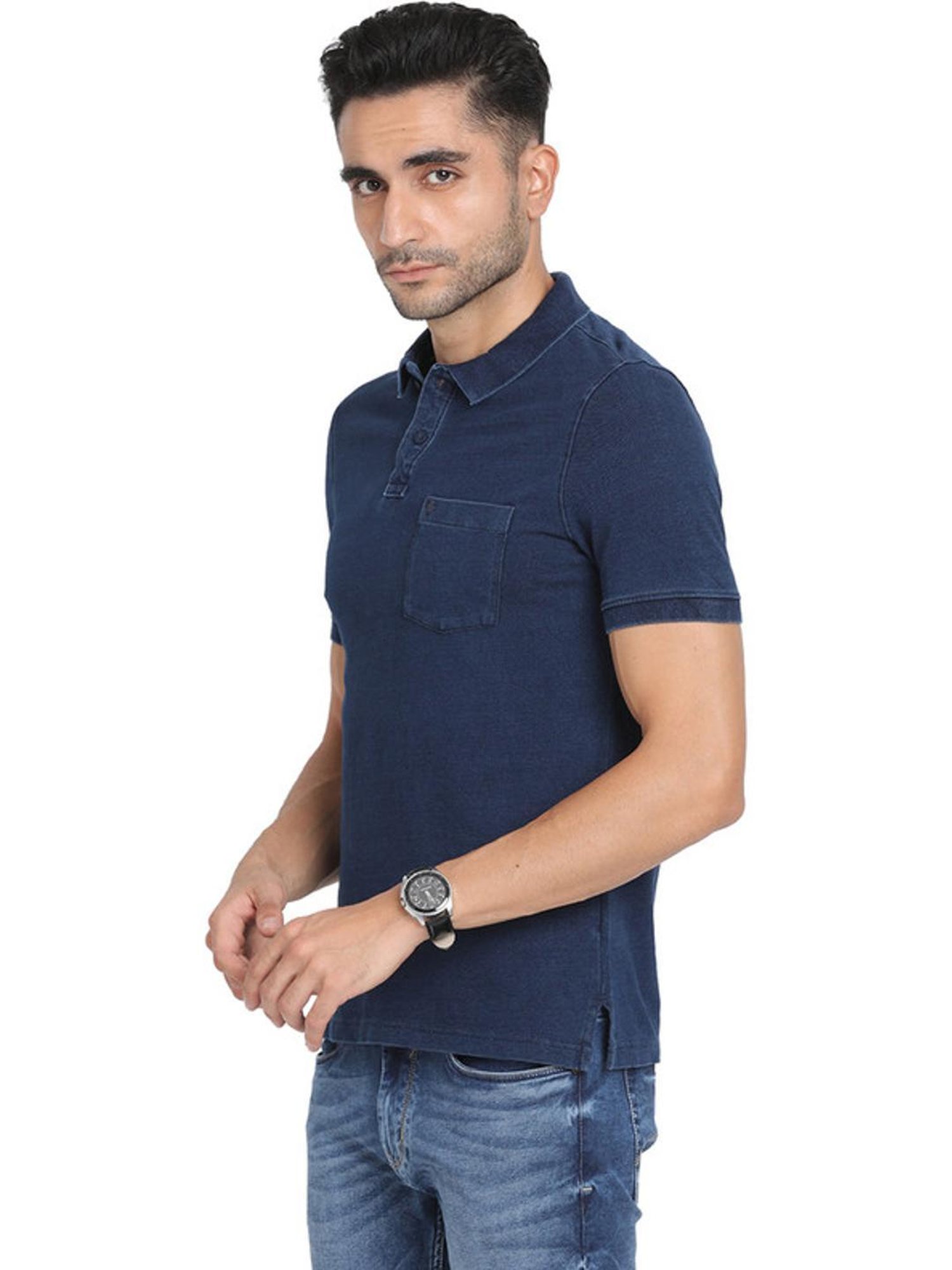 Turtle Navy Cotton Slim Fit Polo T-Shirts