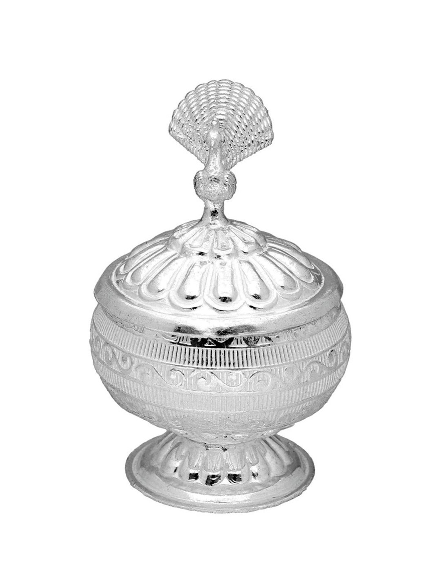 Sri Jagdamba Pearls Peacock 0.8 Silver Kumkum Dabbi