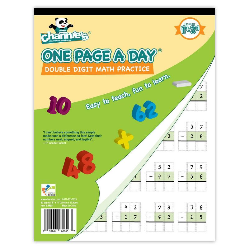Channie's 3pk One Page a Day Single, Double, Triple Digit Math Worksheets - 2-4th Grades