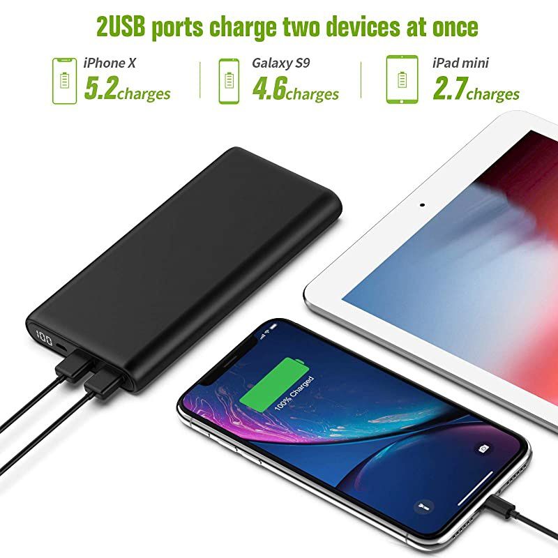 Charger 26800mAh LCD Digital Display Power Bank Huge Capacity External Battery Pack 2 Output Port Cell Phone Charger for iPhone Samsung Galaxy Android PhoneTablet etc