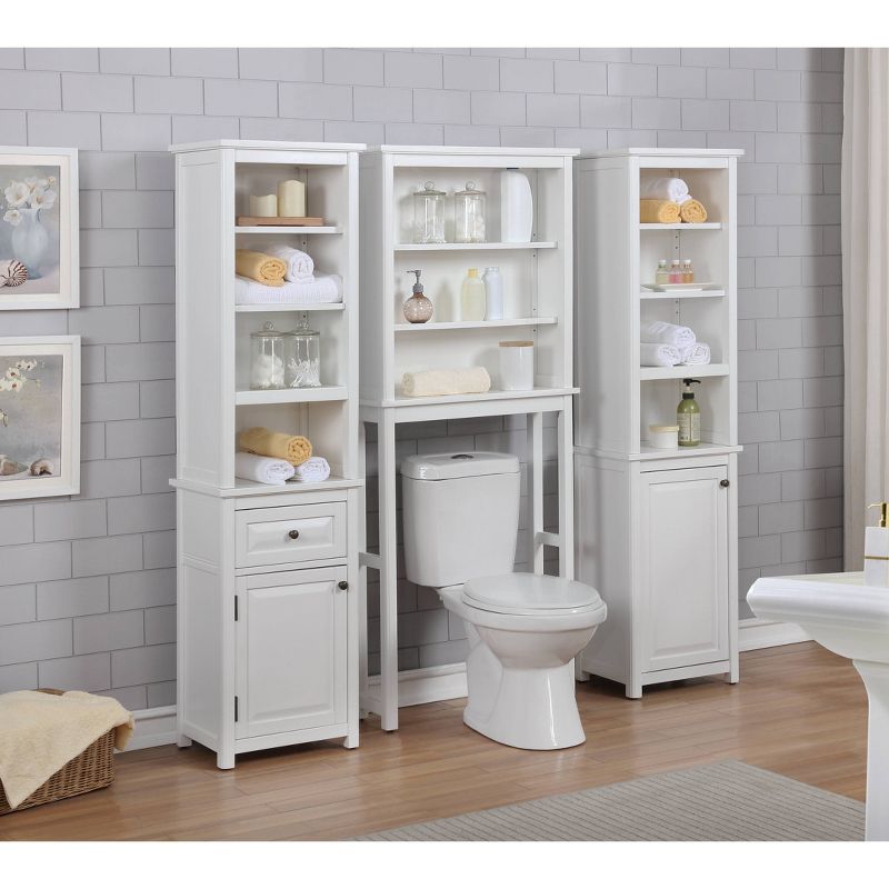 Dorset Bathroom Storage Tower with Open Upper Shelves, Lower Cabinet and Drawer - Alaterre Furniture