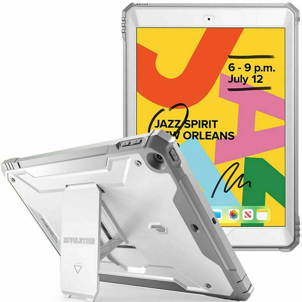 For Apple iPad 10.2 Tablet Case Rugged Shockproof Hybrid Kickstand Cover White