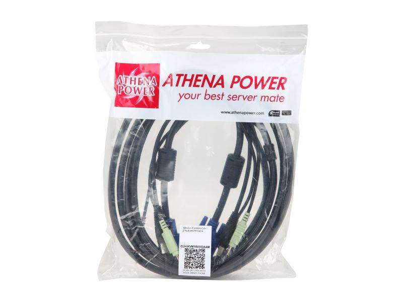 ATHENA  CLH-KVM10UVGAAM  10 Feet 4-in-1 USB VGA KVM Switch Cable, with VGA video, USB, 3.5 mm audio and 3.5 mm microphone combined together, transmits 4  kinds of signals all in one single cable.
