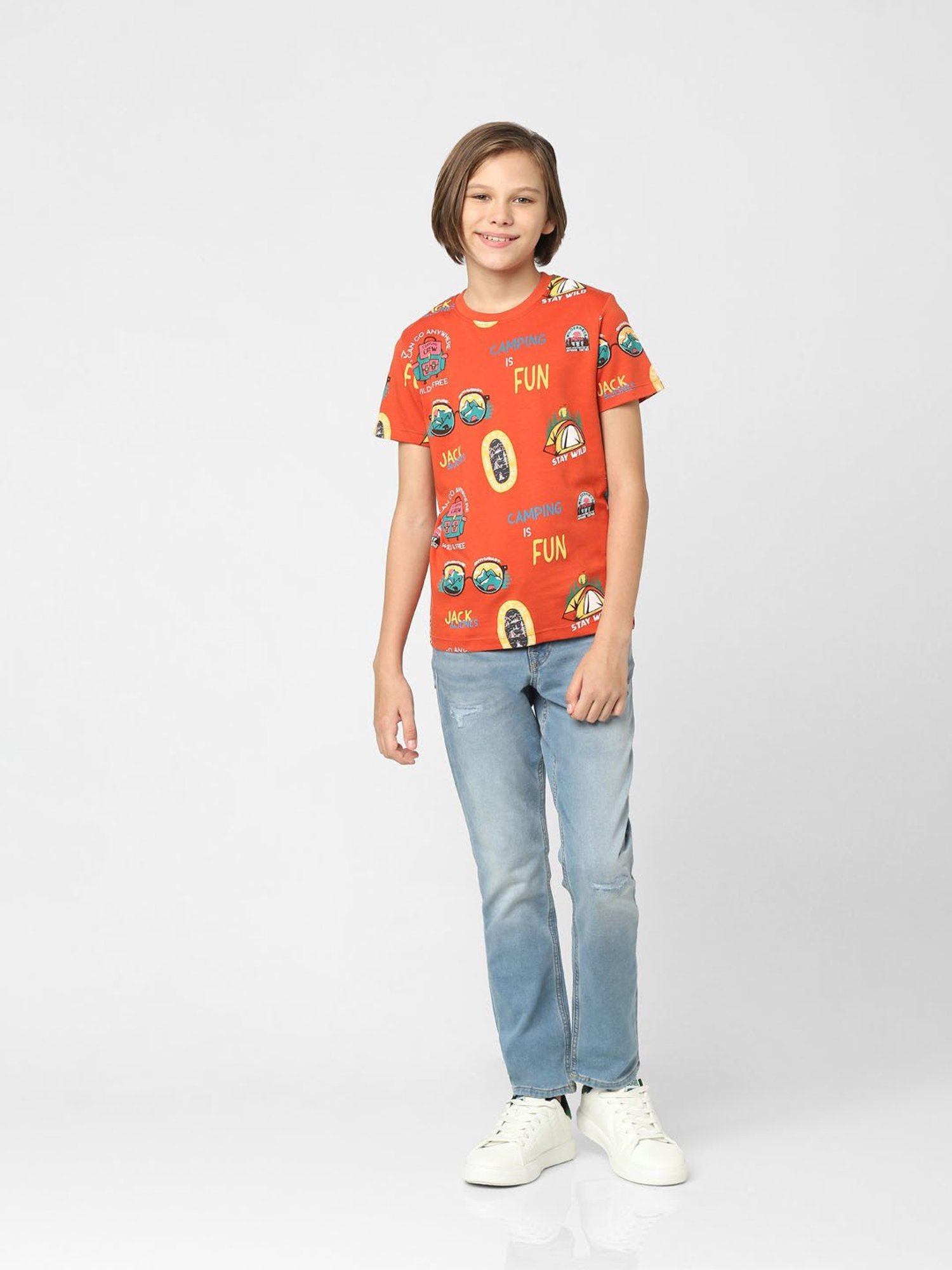 Jack & Jones Junior Orange Printed T-Shirt