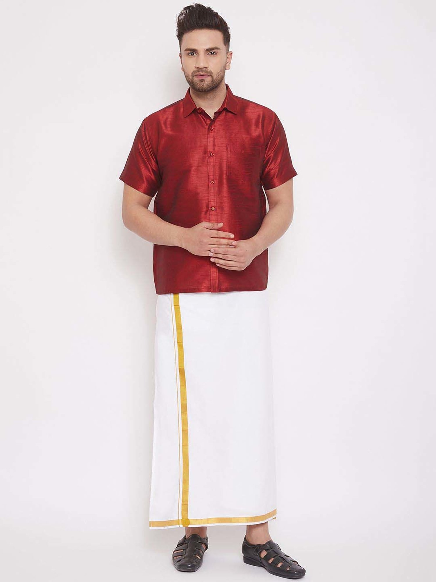 Vastramay Maroon Regular Fit Ethnic Shirt