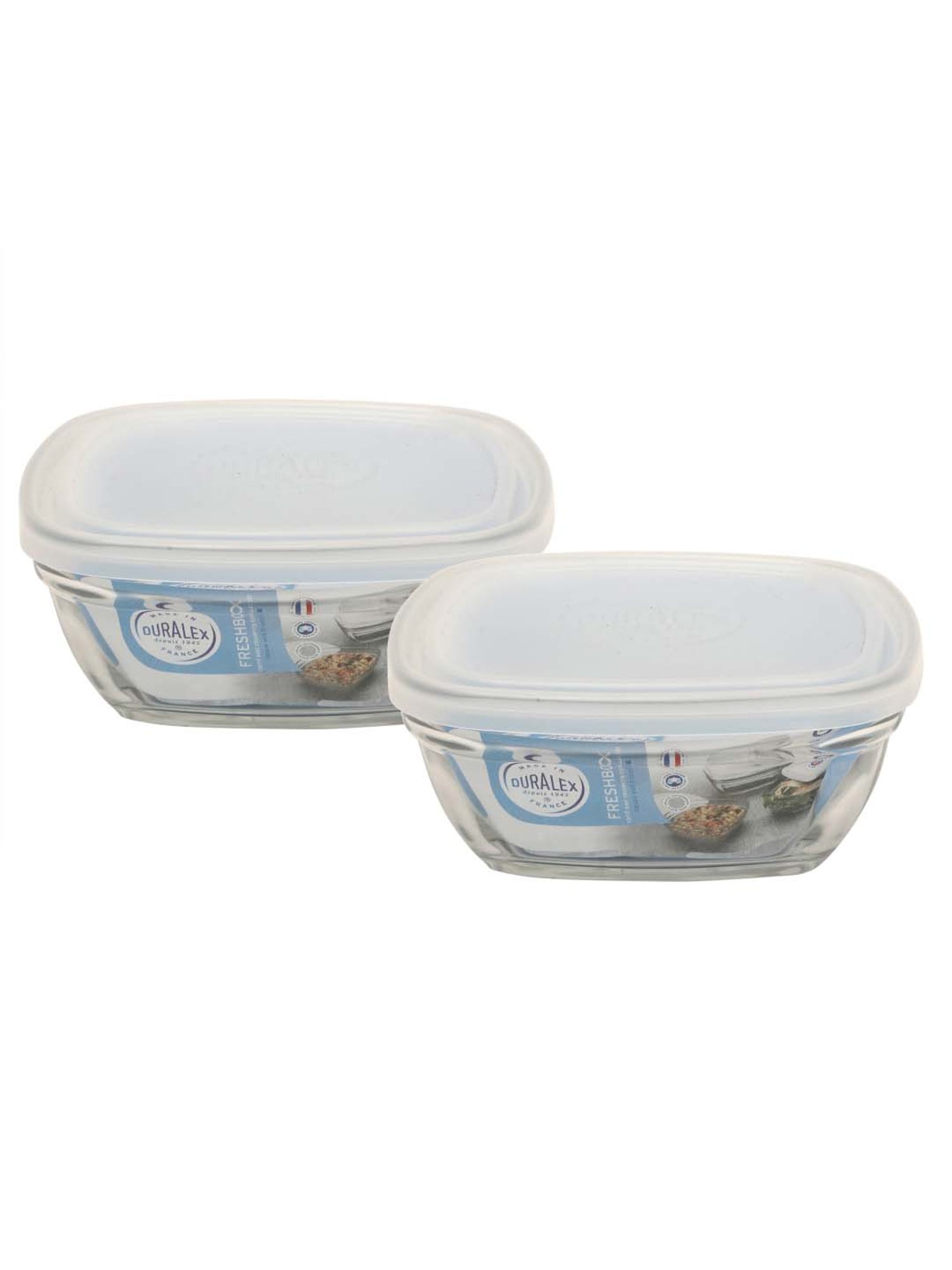 Duralex 'Freshbox' Transparent & White Glass 20 cm Container With Lid (2 L) - Set of 2