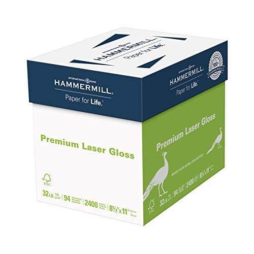hammermill paper, premium laser gloss paper, 8.5 x 11 paper, letter paper paper, 32lb, 94 bright, 8 packs / 2,400 sheets 163110c acid free paper
