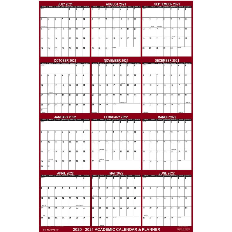 2021-22 Academic Wall Calendar Dry Erase 18"x24" Maroon - SwiftGlimpse