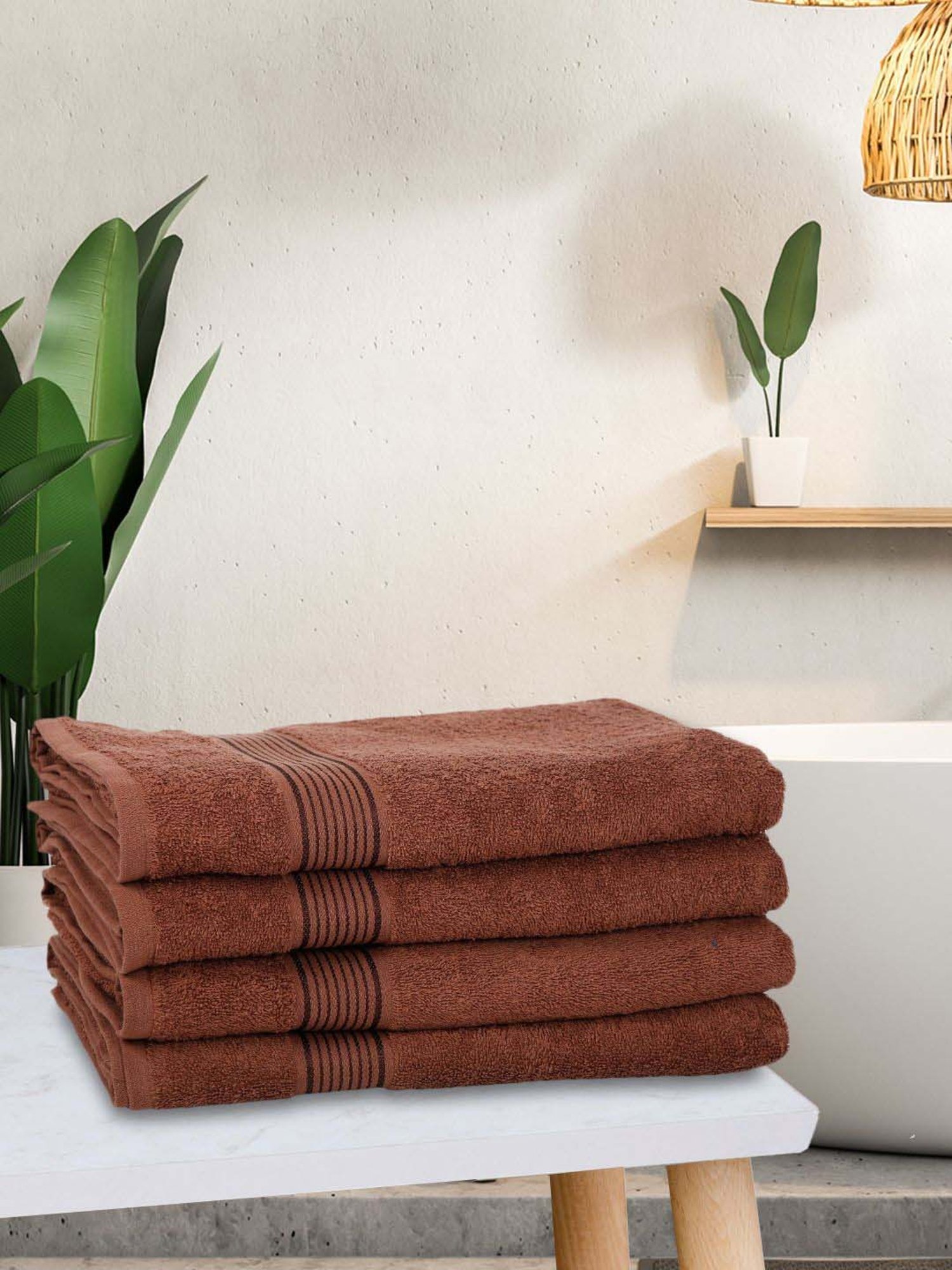 LORENA 100% Cotton Super-Soft Terry Towels -4pc Bath Towel (d`ross) solid-brown