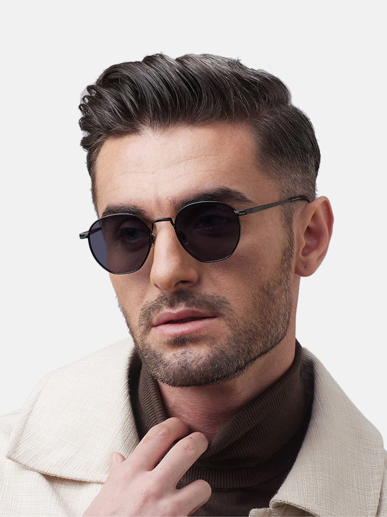 Shisen Fox Tora Black-Blue Round Unisex UV Protection Sunglasses -50 mm