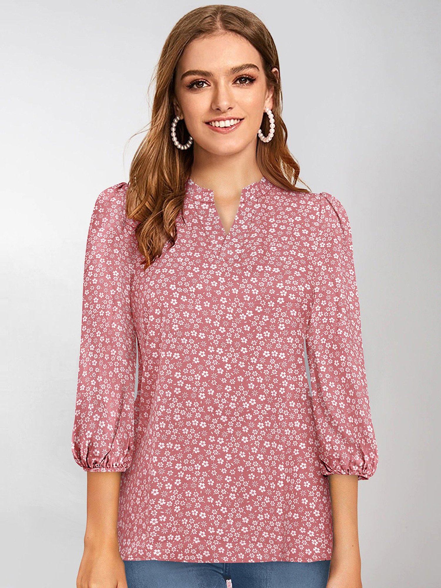 KERI PERRY Peach Floral Print Top