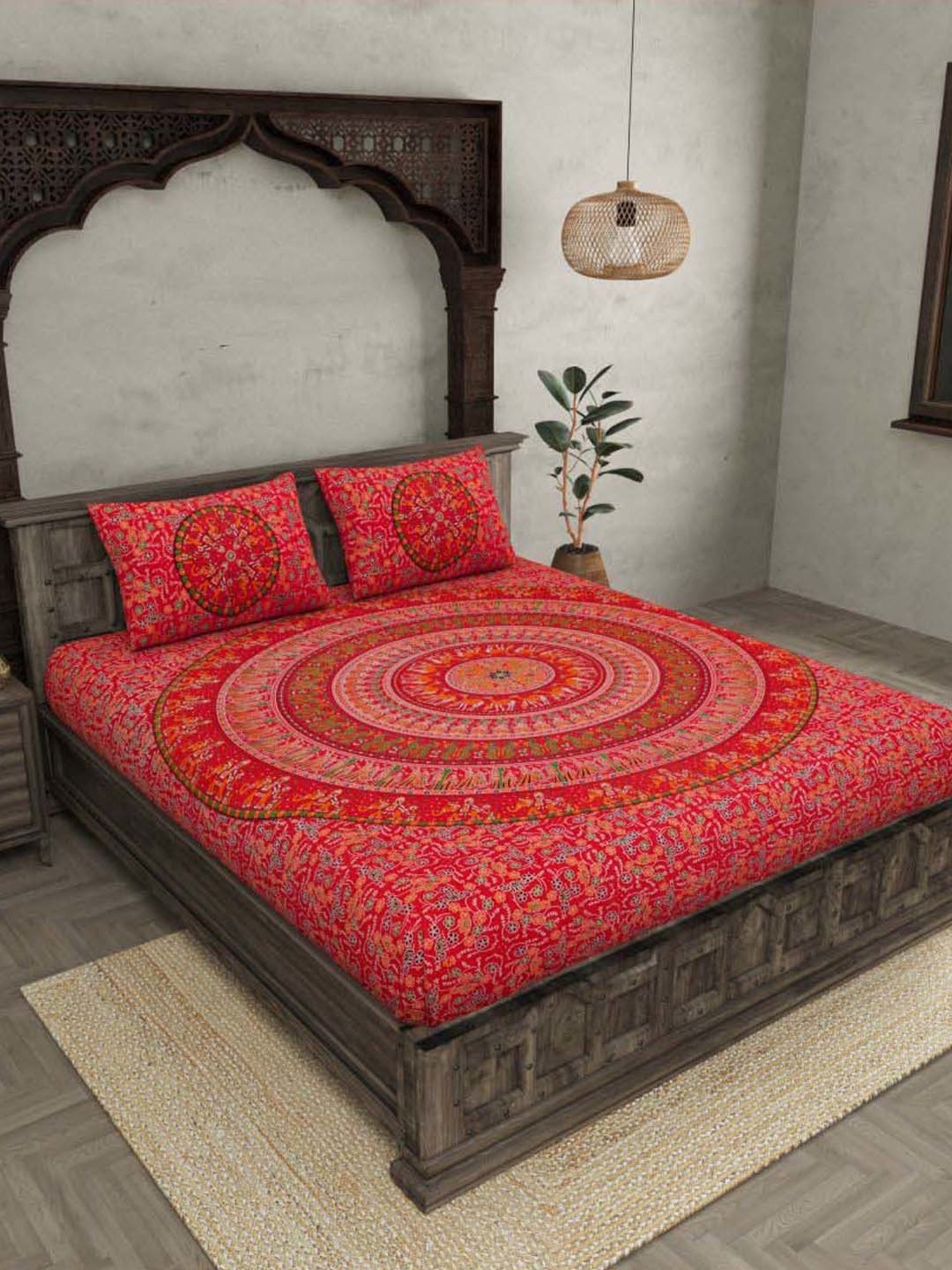 JaipurFabric Orange 100% Pure Cotton 180 TC Double Bedsheet with 2 Pillow Covers