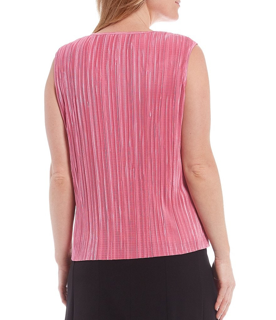 Allison Daley Petite Size Textured Crystal Pleat Scoop Neck Sleeveless Top