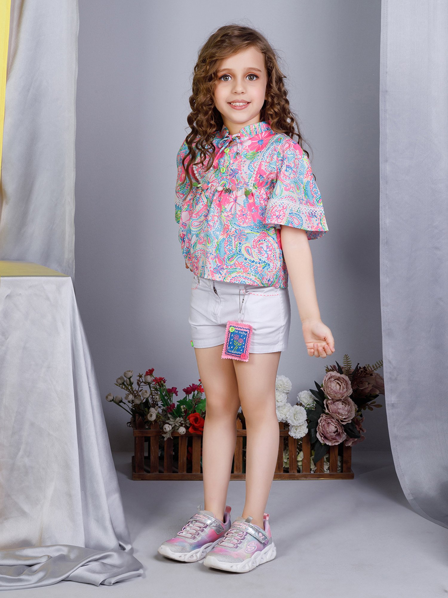 Peppermint Kids Multicolor Floral Print Top with Shorts