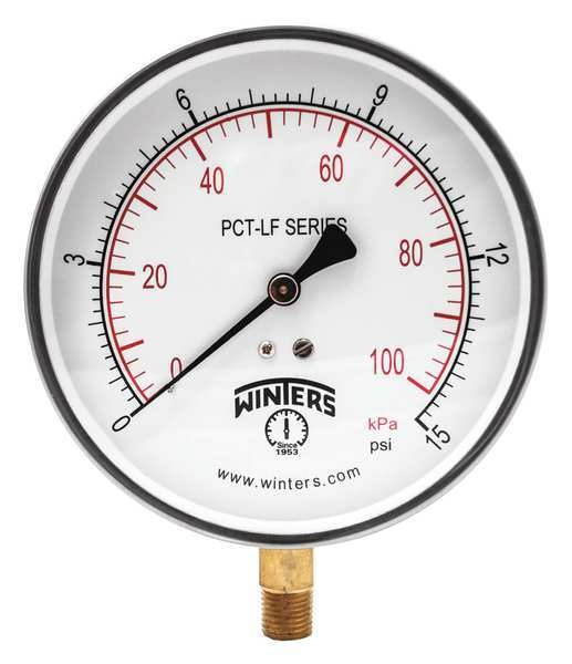 Winters 4-1/2" Lead Free Pressure Gauge, 0 to 15 psi   PCT319LF