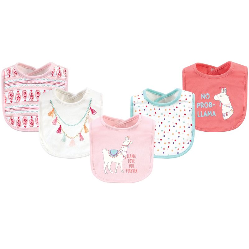 Little Treasure Baby Girl Cotton Bibs 5pk, Llama, One Size