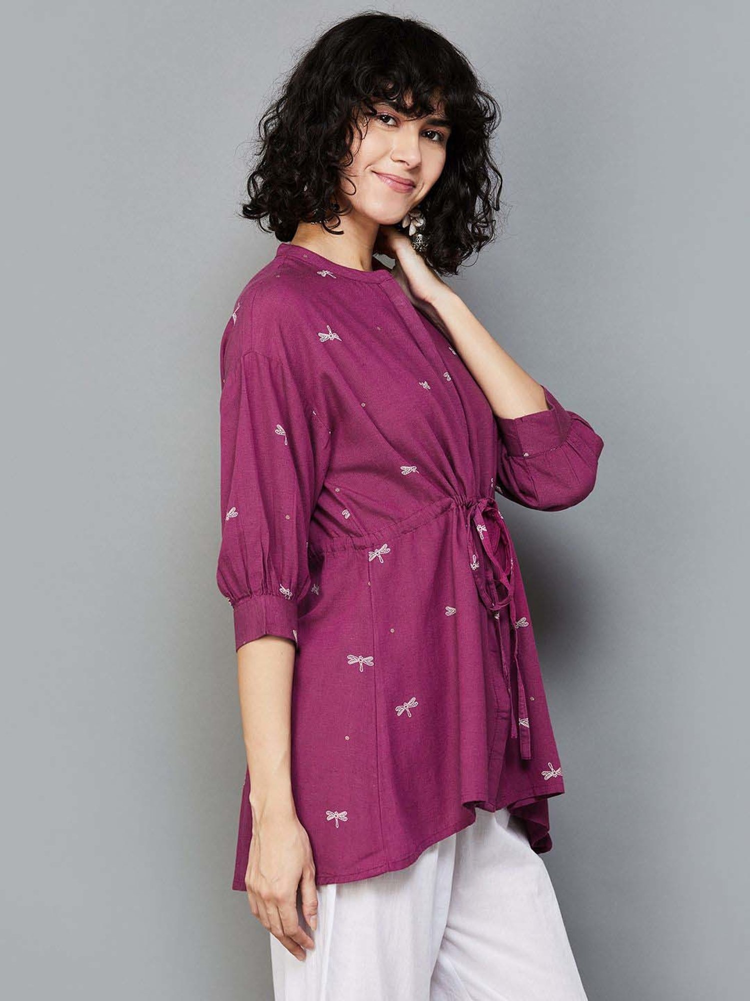 Colour Me by Melange Purple Embroidered Tunic