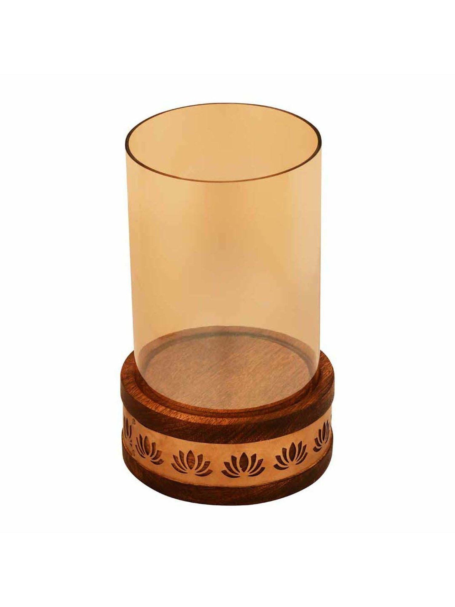 @home Gold Iron Lotus Jali Small Candle Stand