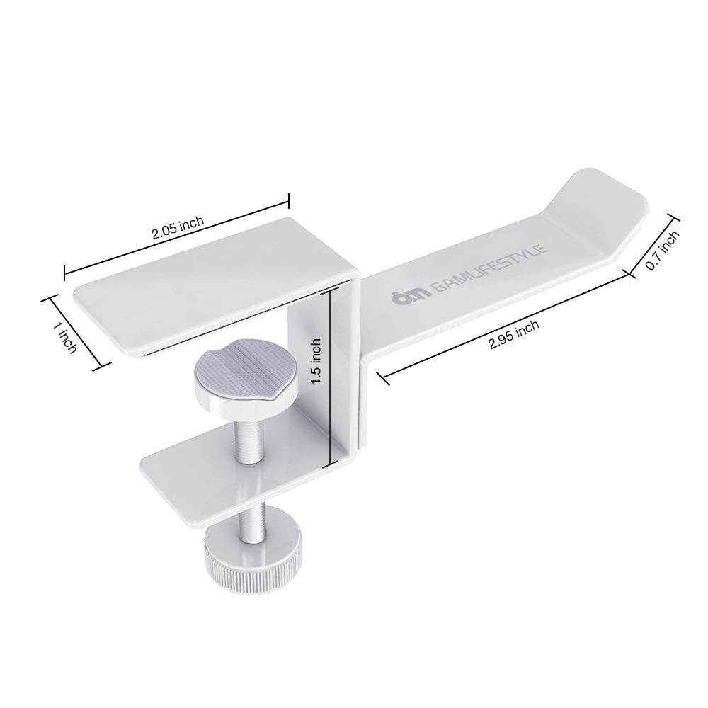 Universal Gaming Headset Headphone Hook Stand Hanger Holder Mount, 6amLifestyle Under Desk On Over Ear Headphones Desk Clamp for All Headphones, White