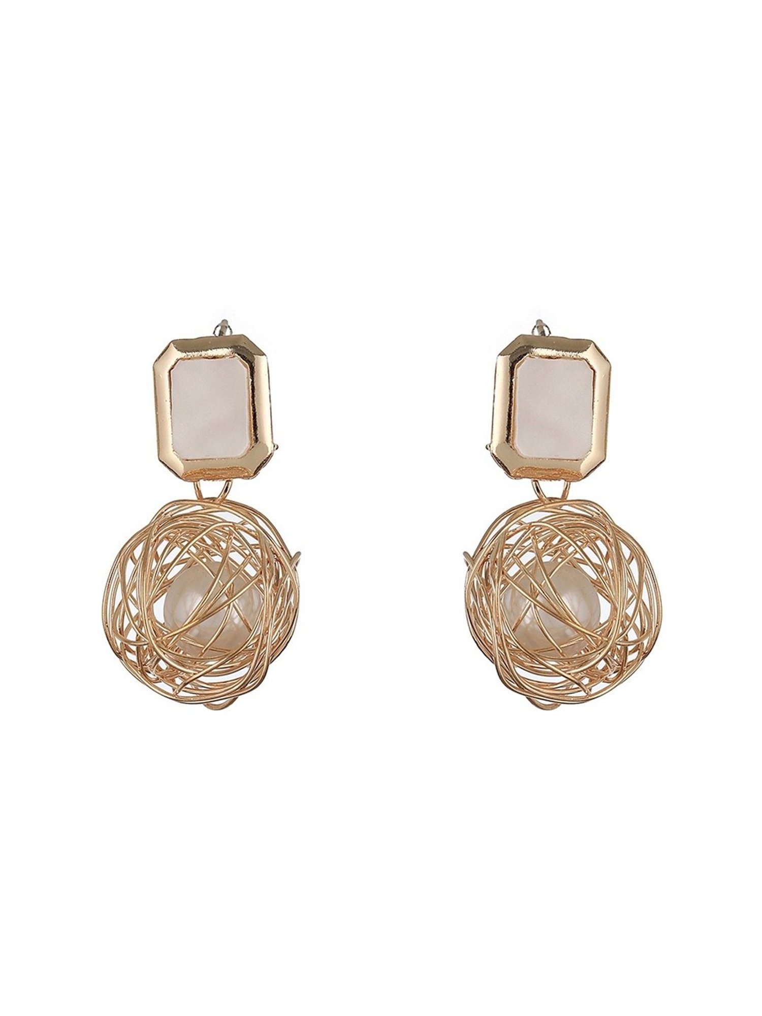 Prita by Priyaasi Studded Pearl Web Gold-Plated Drop Earrings