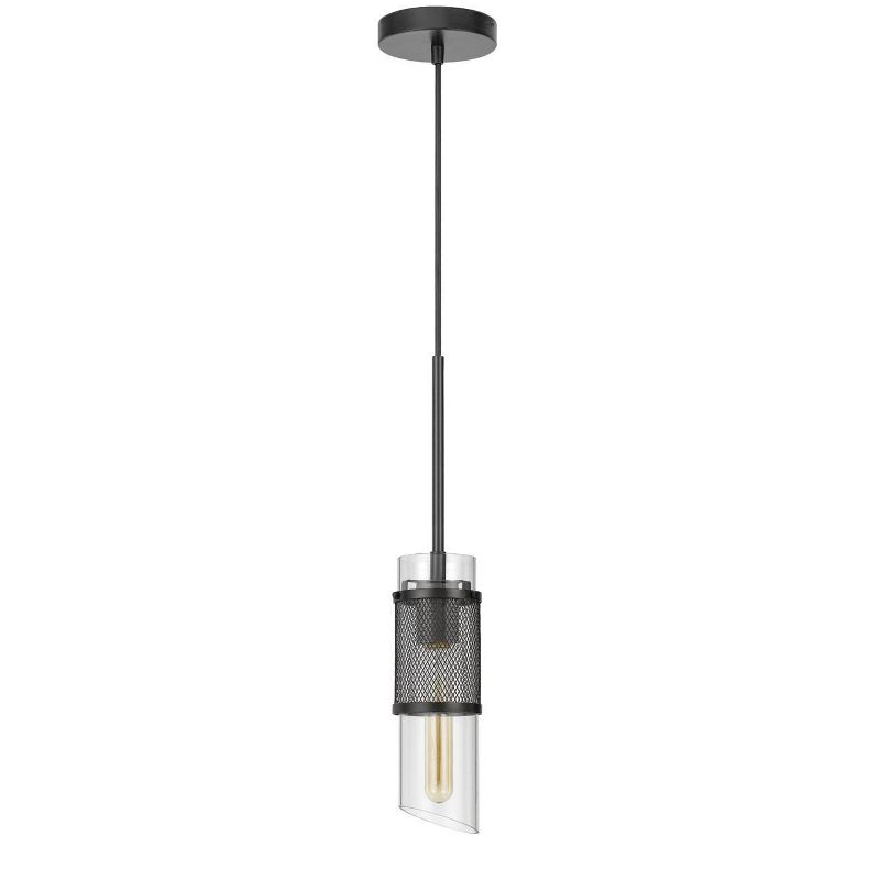 4.75 x 4.75" x 18.5" Savona Glass and Metal Mini Pendant with Shade Black - Cal Lighting