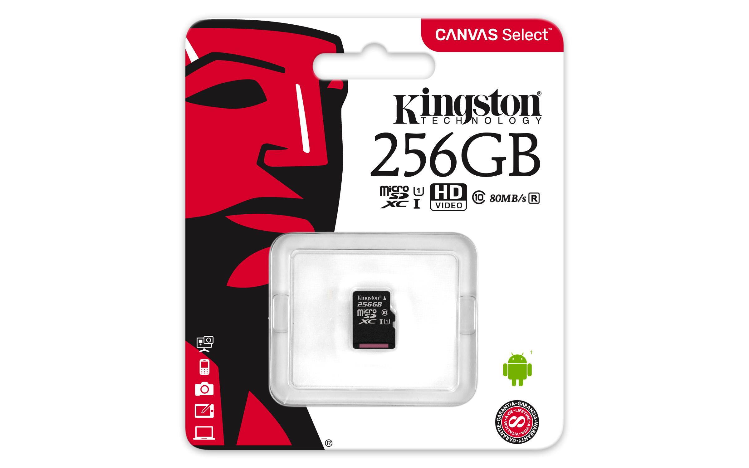 Kingston SDCS/256GBSP Canvas Select - Flash Memory Card - 256GB - UHS-I U1 / Class 10 - microSDXC