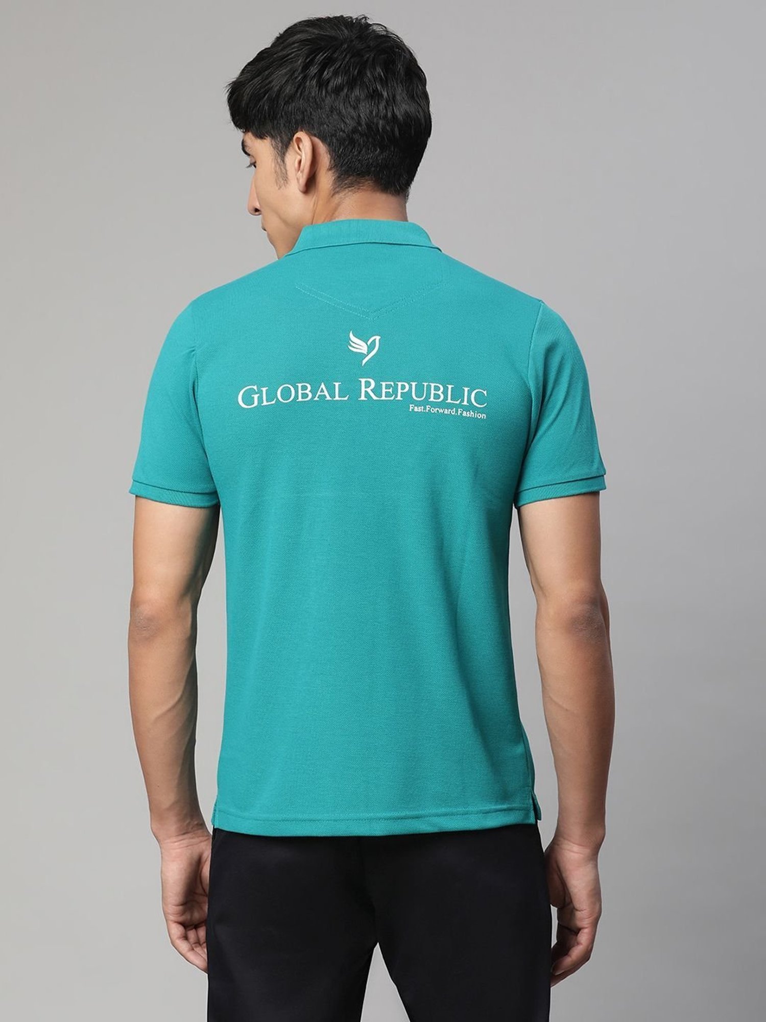 Global Republic Blue  Regular Fit Printed Polo T-Shirt