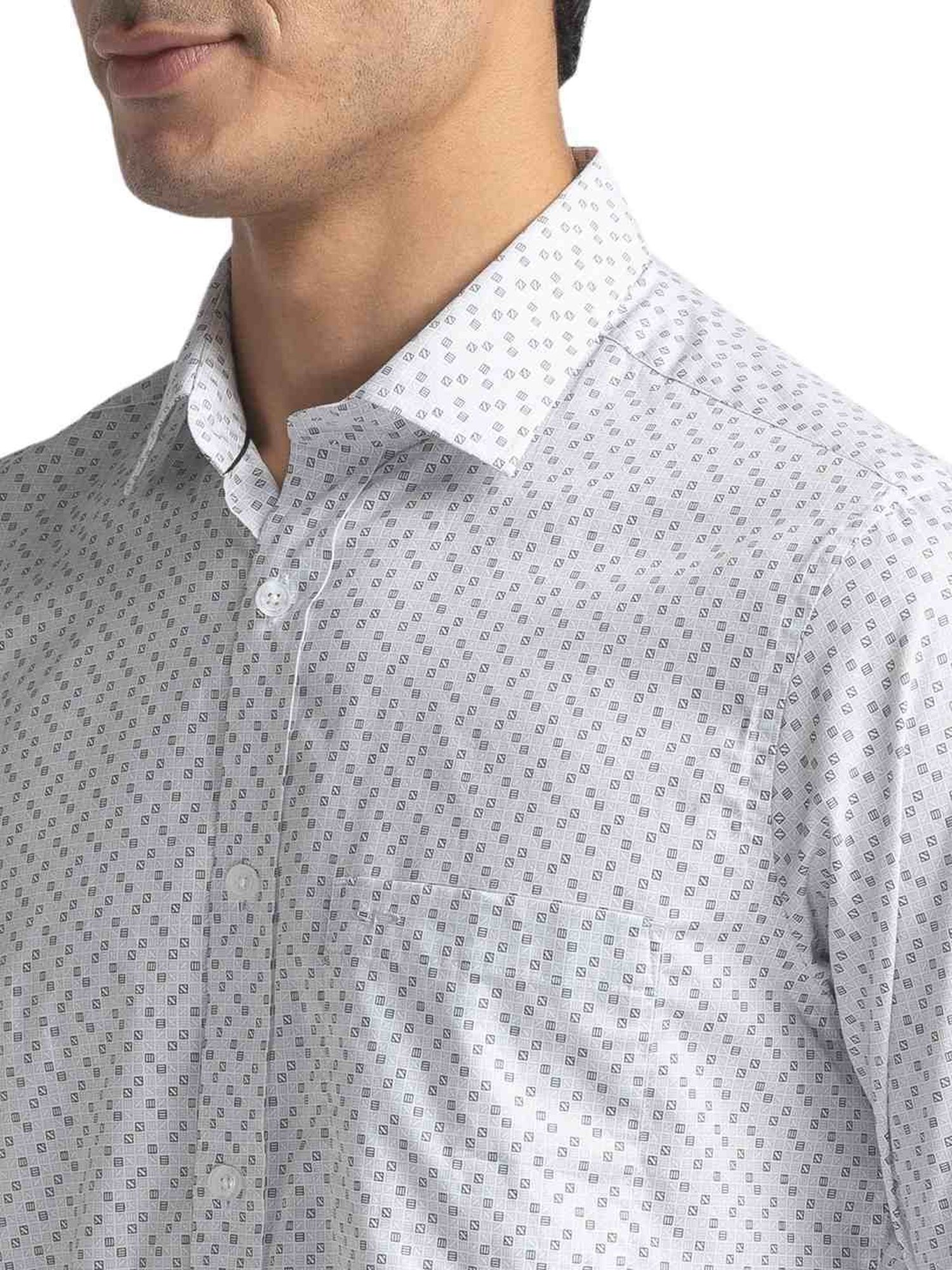 ColorPlus Grey Pure Cotton Tailored Fit Printed Shirt