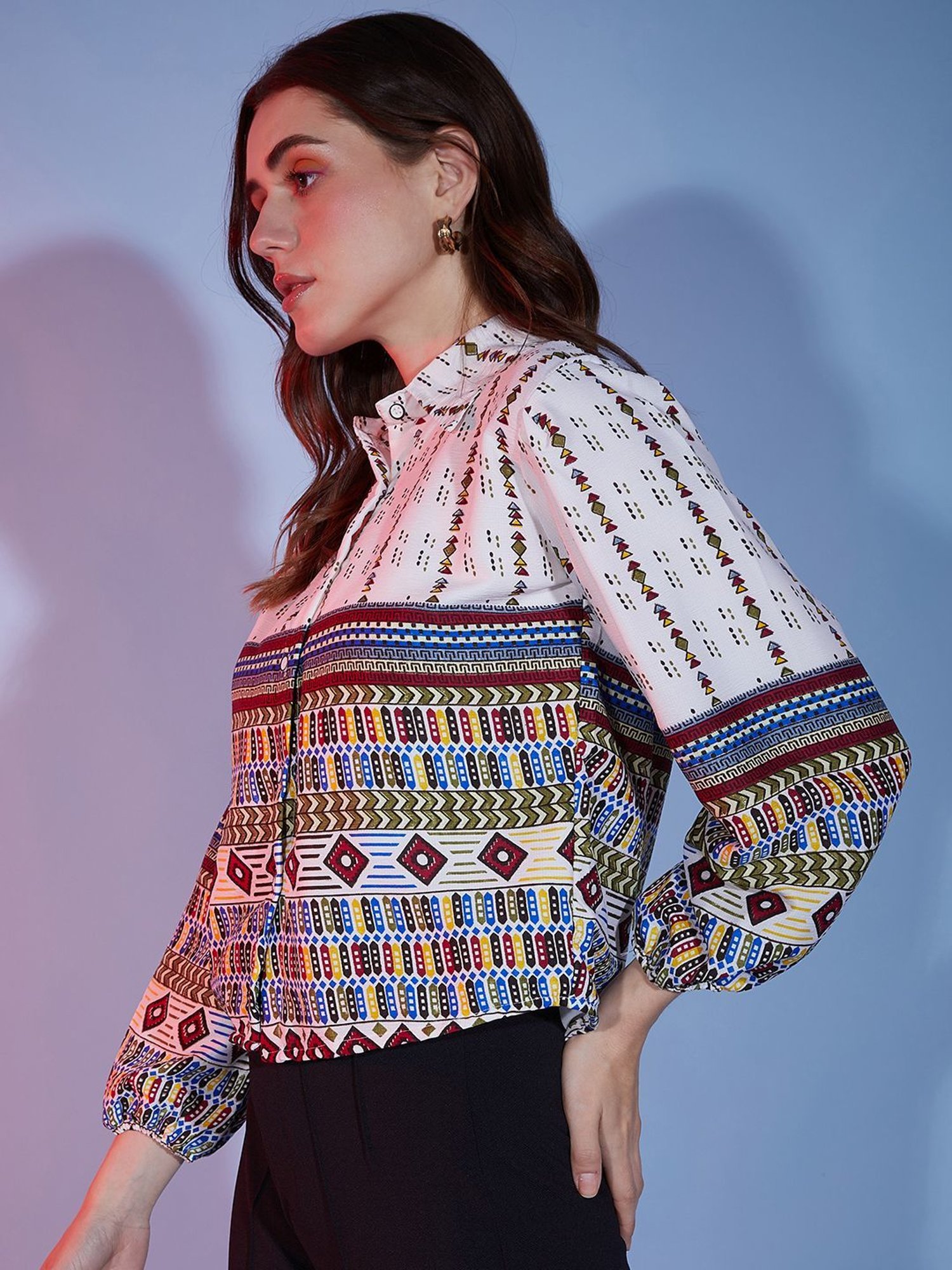 BUYNEWTREND White Cotton Printed Shirt