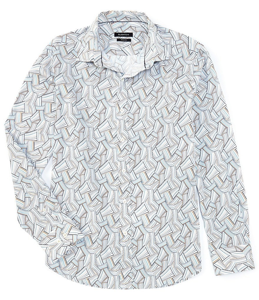 Bugatchi Shaped-Fit Abstract Line Long-Sleeve Woven Shirt