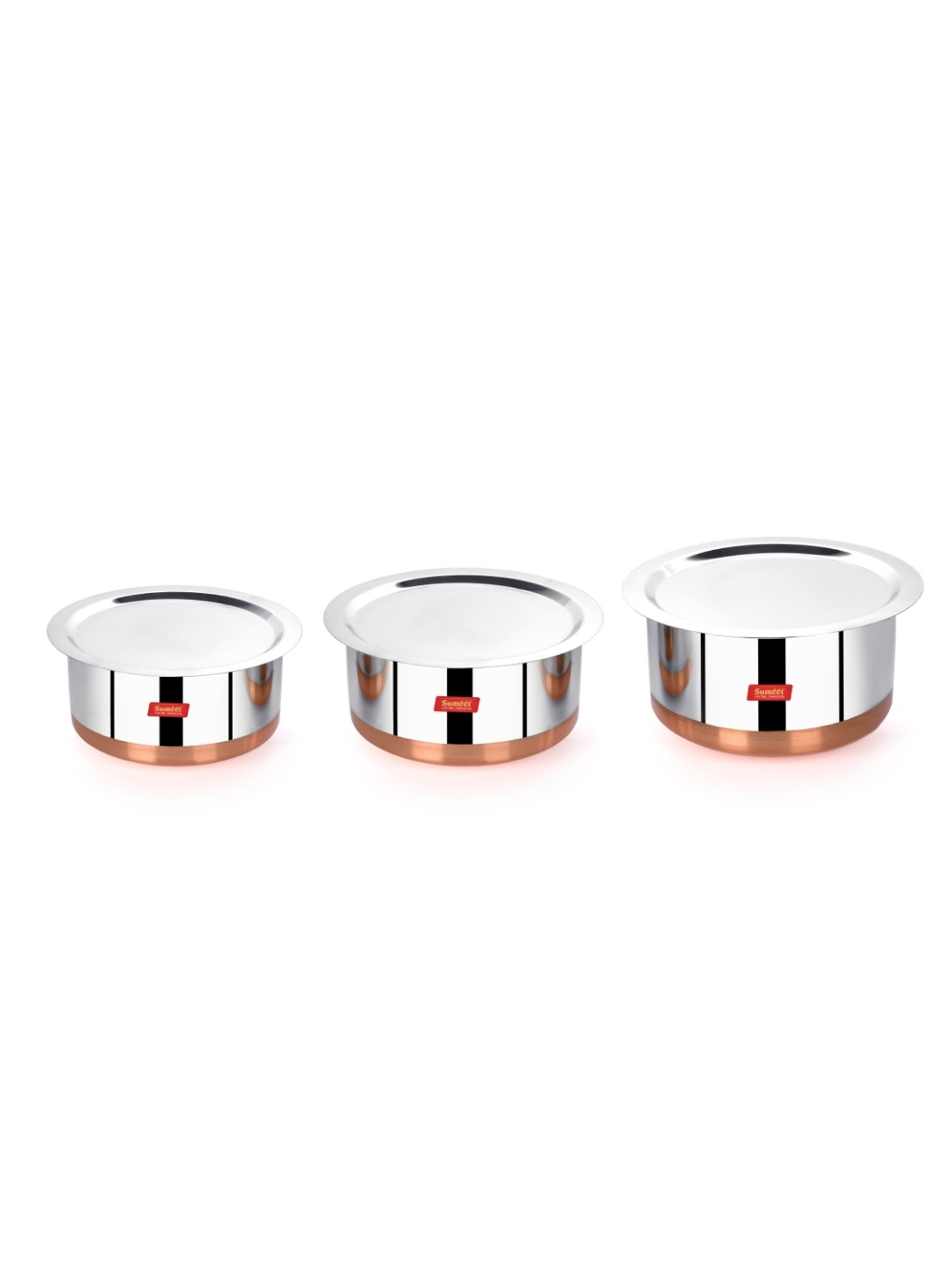 Sumeet Stainless Steel Copper Bottom 3Pc Big Size Tope Set With Lid  (4.70L, 5.7Ltr, 6.7Ltr)