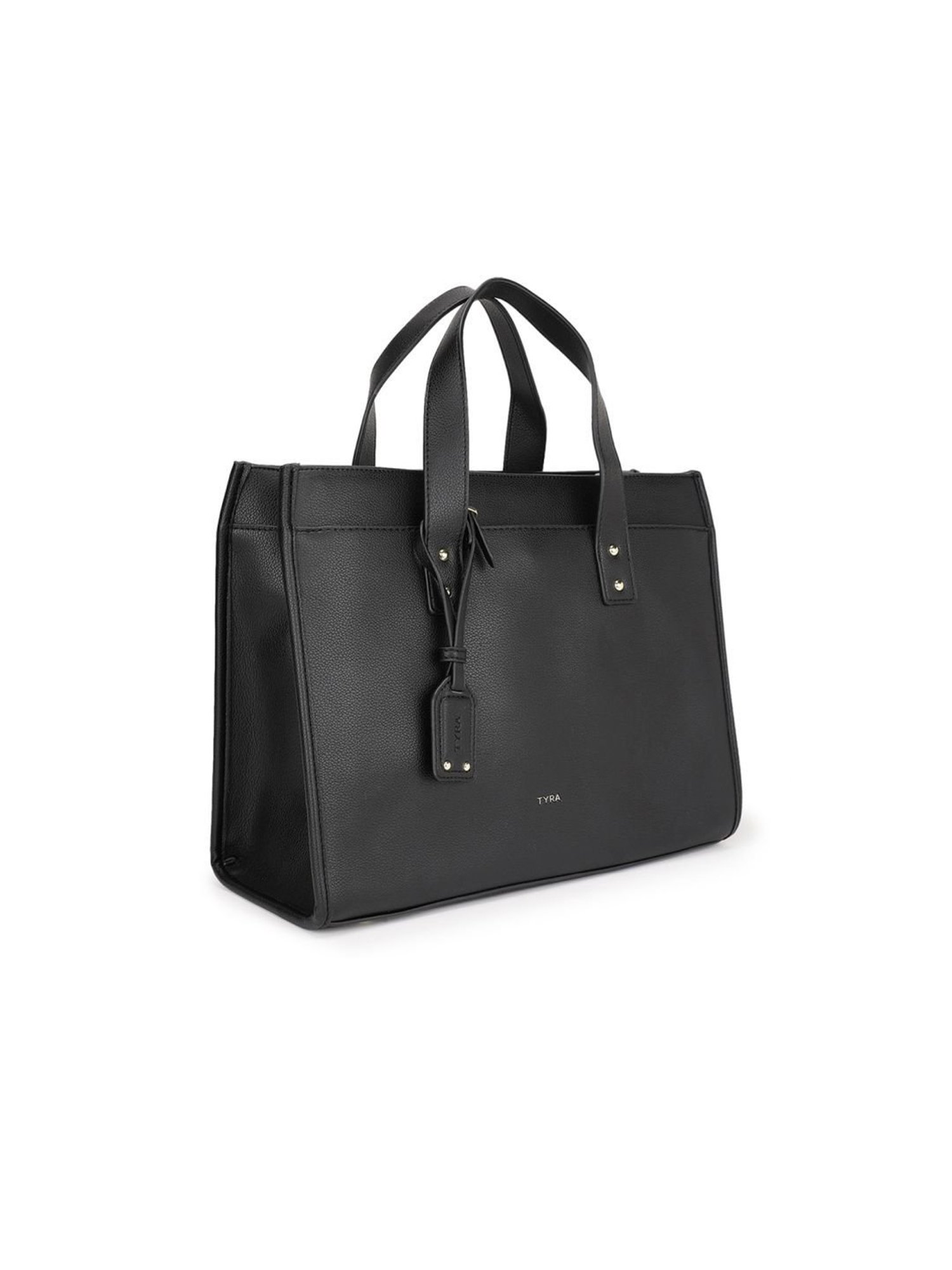 Tyra Emily Black Solid Faux Leather Tote Handbag