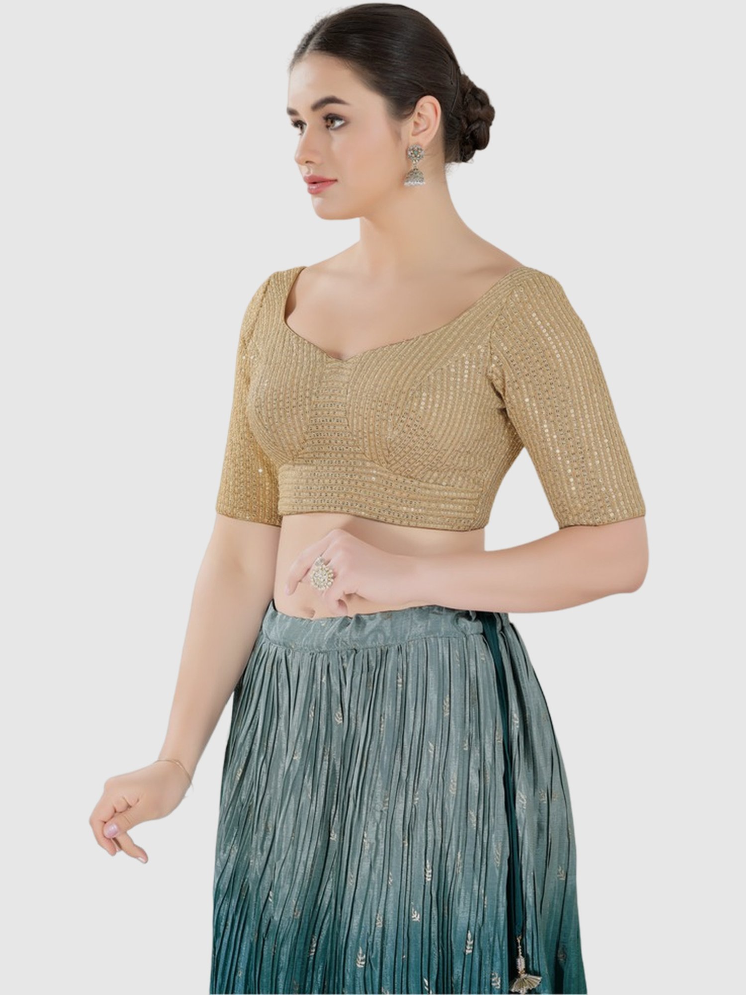 Salwar Studio Beige Embellished Blouse