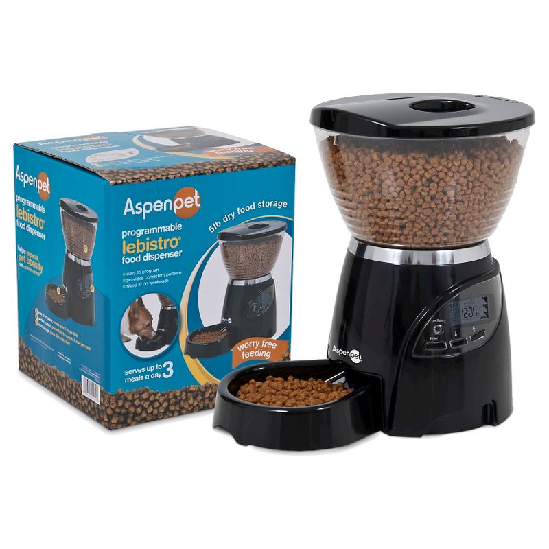 Aspen Pet Electronic Programmable Food Dispenser For Cats & Small Dogs - Black