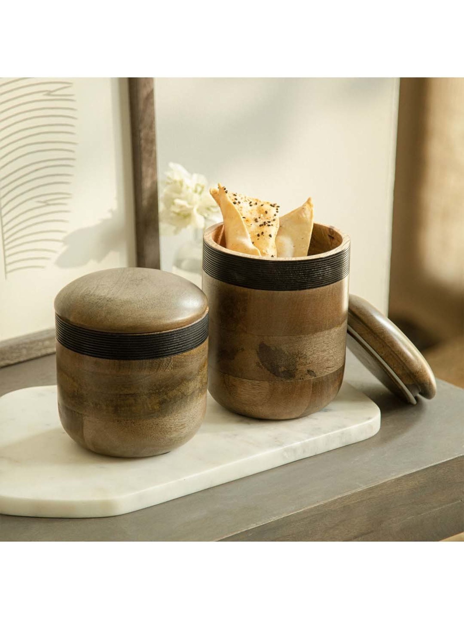 Ellementry Orbis Brown Wood Large Cookie Jar (1 L) - Set of 1