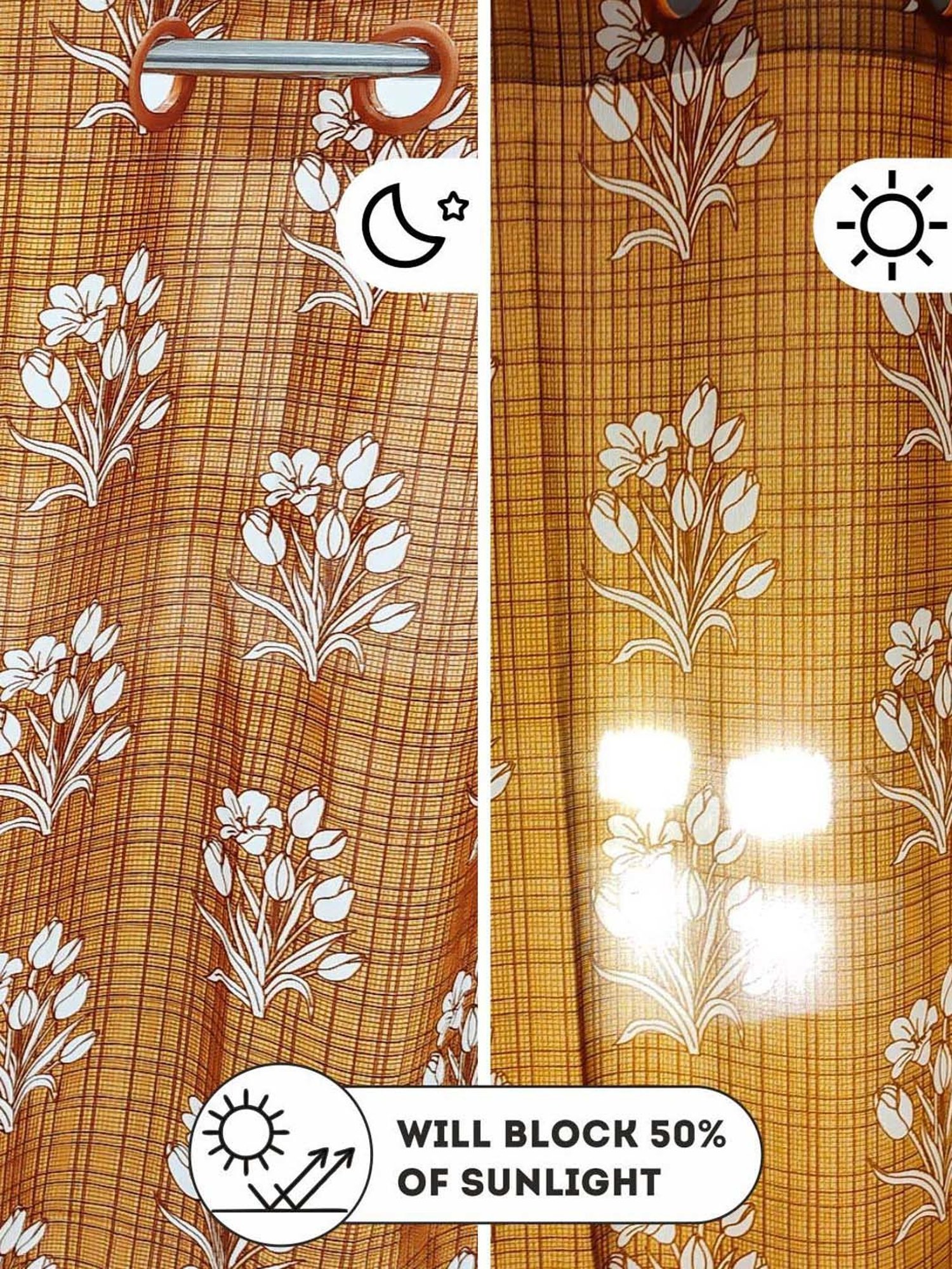 Bianca SANTORO Orange Faux Silk 7 Ft. Door Curtain - Set of 2