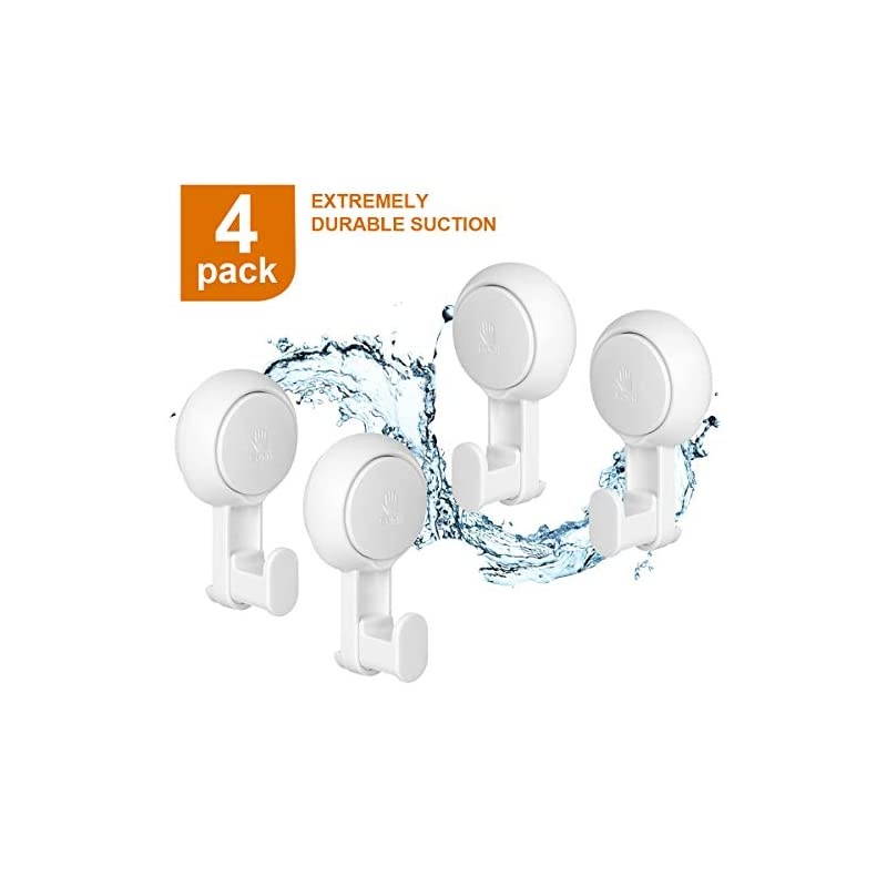 Suction Cup Shower Hooks- 4 Pack Reusable Heavy Duty Vacuum Suction Hooks, Waterproof Bathroom Wall Bathtub Loofah Hooks, Strong Window Glass Wreath Hanger, Removable Kitchen Towel Holder