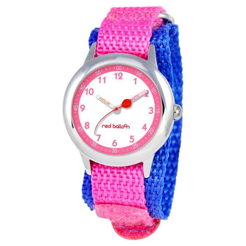 Disney Girls' Red Balloon Stainless Steel Time Teacher Watch - Pink