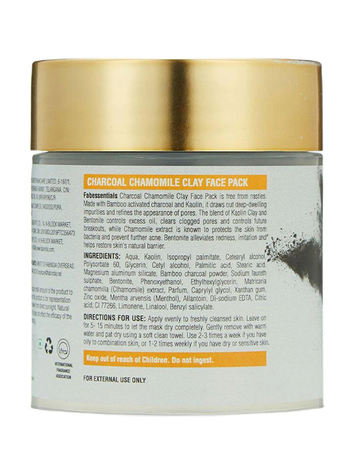 Fabessentials Charcoal, Chamomile & Clay Face Pack - 100 gm