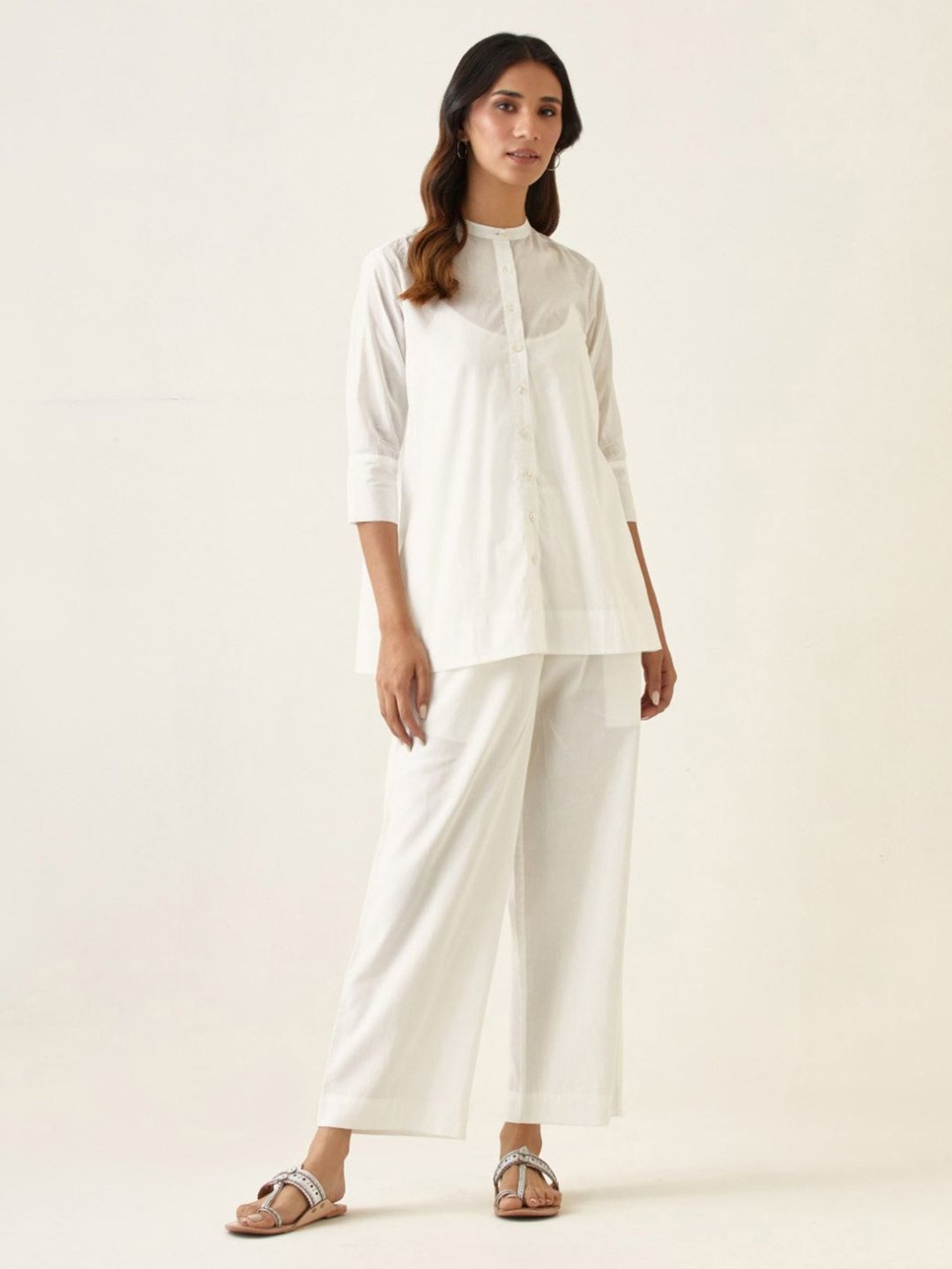 Vinusto White & Multicolored Summer Nostalgia Shirt with Pant and Scarf